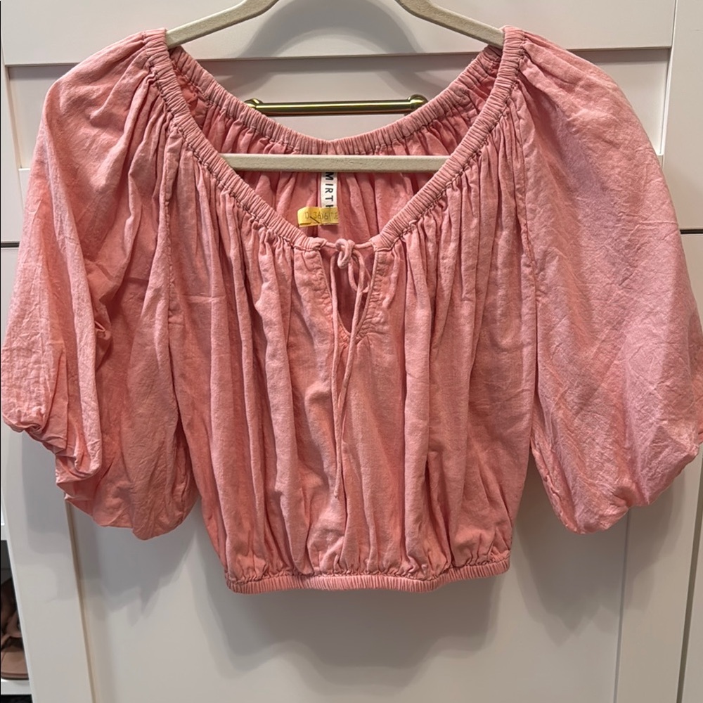 Mirth Light Pink Puff Sleeve Crop Blouse